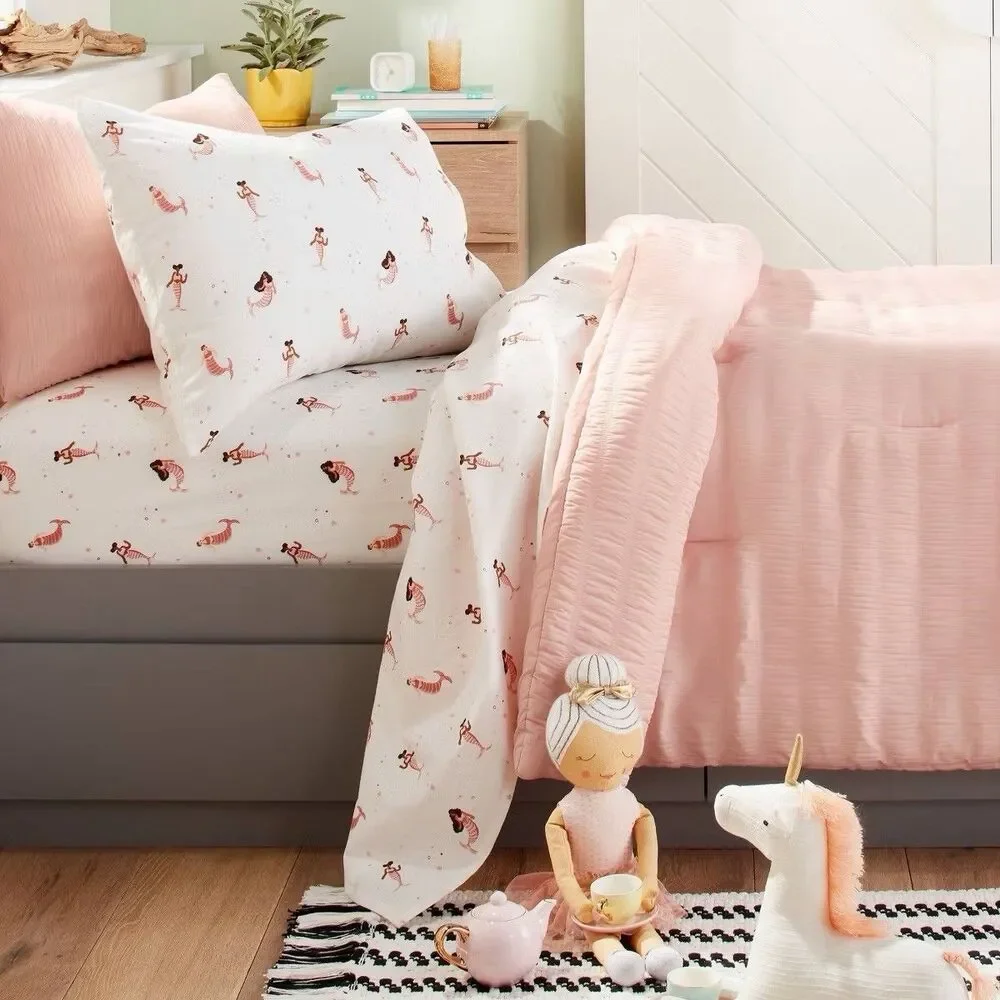 Pillowfort Twin Mermaid Cotton Kids Sheet Set 3-Piece Bedding